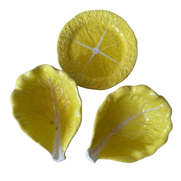 SECLA PORTUGAL Vintage Yellow Cabbage Leaf Serving Bowls and Small Plate - Picture 2 of 10